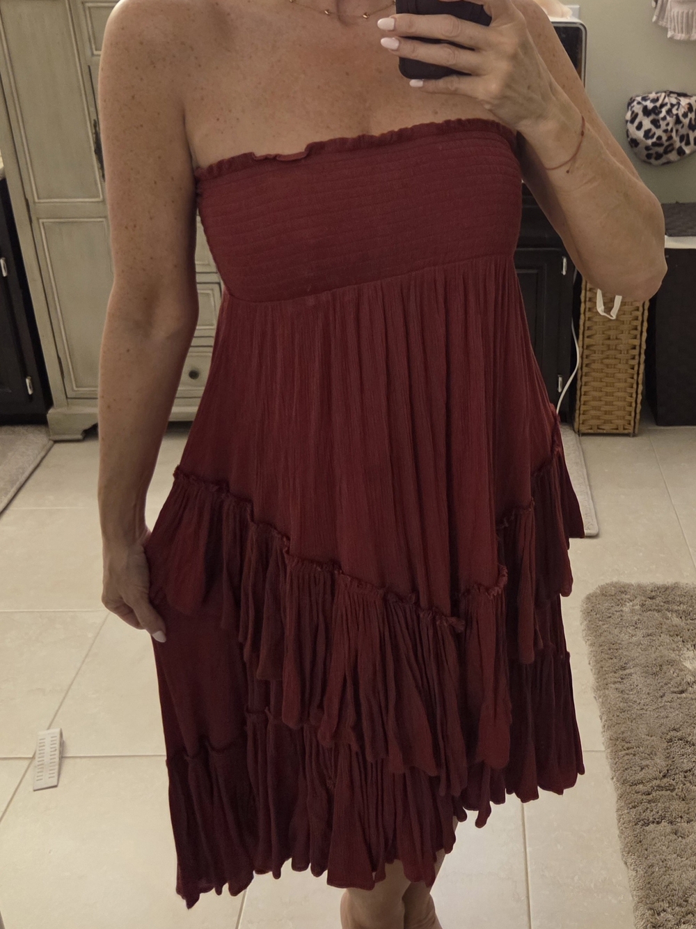 Free People Layered Convertible Ruffle Maxi Skirt - Deep Red Wine - Picture 3 of 6